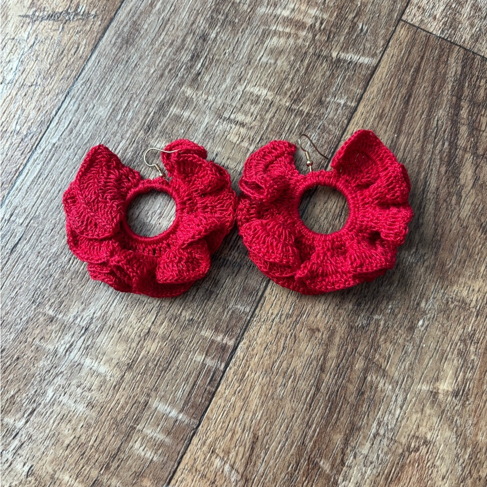 Red Crochet Hoop Earrings
